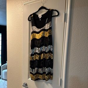 Sequin Striped Dress - Black, Gold, Silver